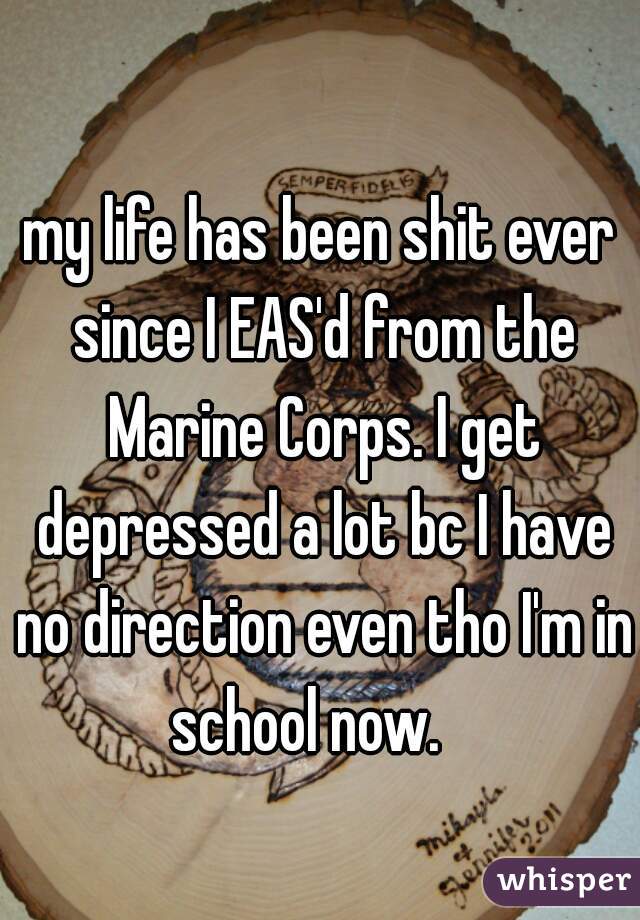 my life has been shit ever since I EAS'd from the Marine Corps. I get depressed a lot bc I have no direction even tho I'm in school now.   