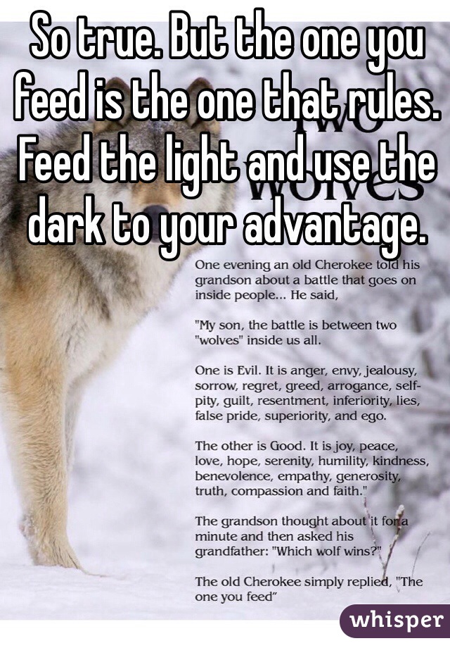 So true. But the one you feed is the one that rules. Feed the light and use the dark to your advantage.