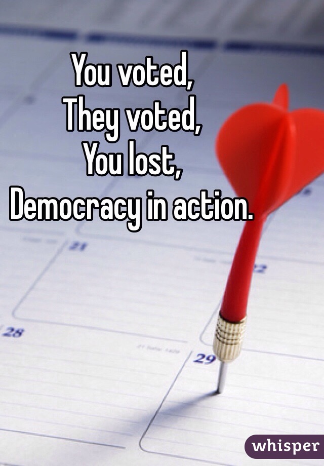 You voted,
They voted,
You lost,
Democracy in action.