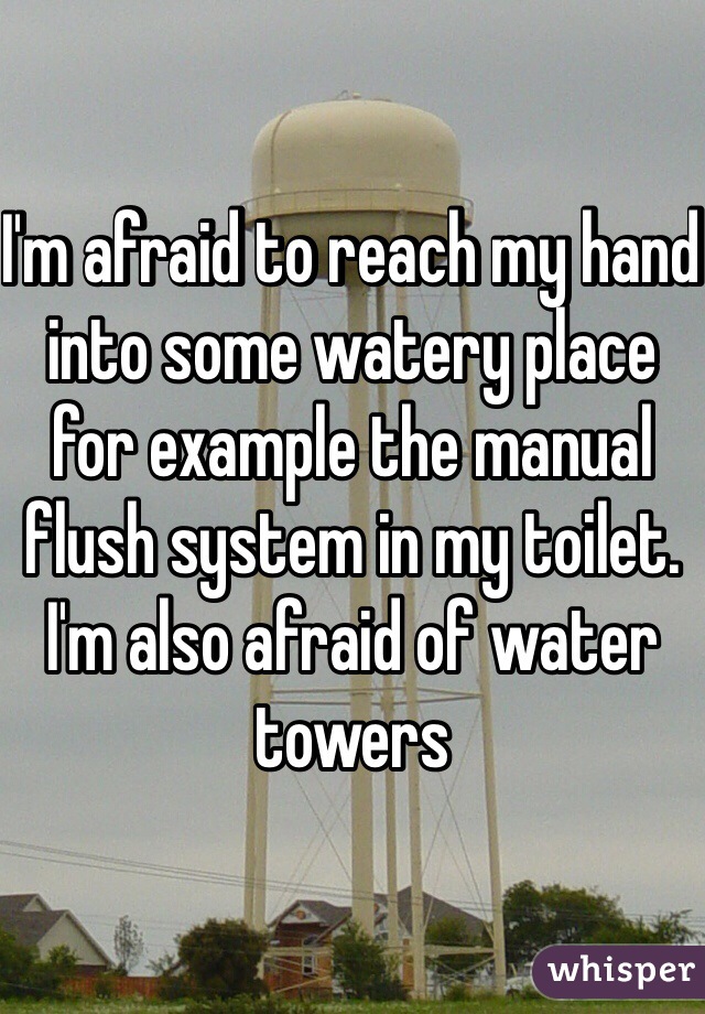 I'm afraid to reach my hand into some watery place for example the manual flush system in my toilet. I'm also afraid of water towers