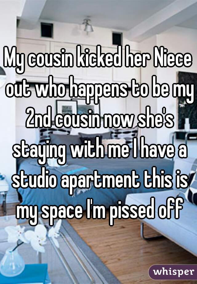 My cousin kicked her Niece out who happens to be my 2nd cousin now she's staying with me I have a studio apartment this is my space I'm pissed off