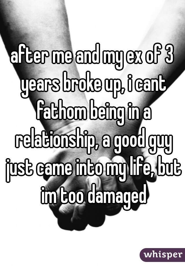after me and my ex of 3 years broke up, i cant fathom being in a relationship, a good guy just came into my life, but im too damaged