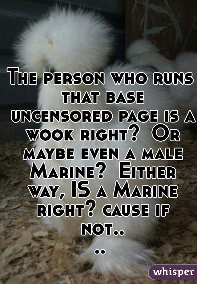 The person who runs that base uncensored page is a wook right?  Or maybe even a male Marine?  Either way, IS a Marine right? cause if not....