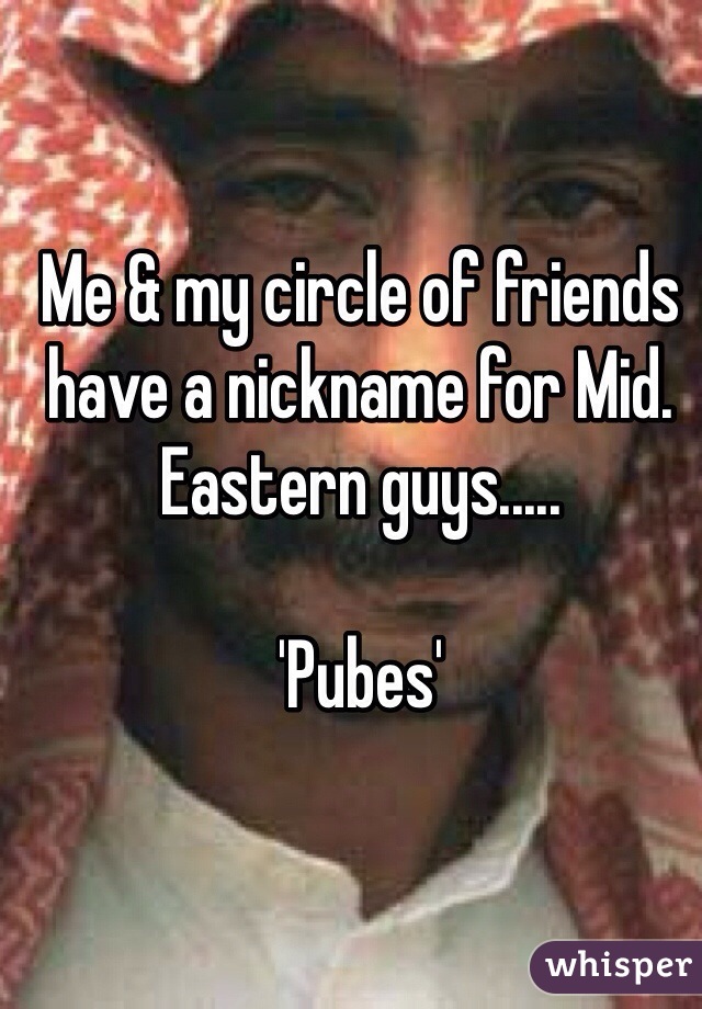 Me & my circle of friends have a nickname for Mid. Eastern guys.....

'Pubes'