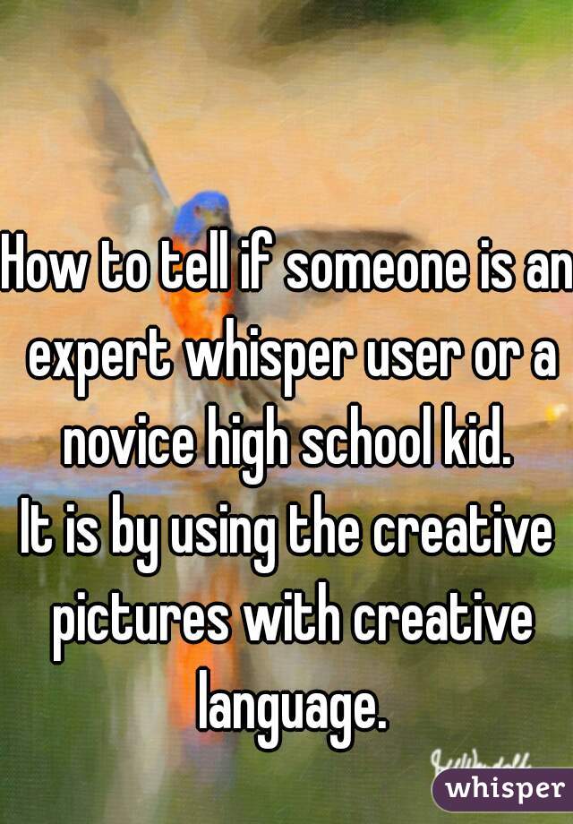 How to tell if someone is an expert whisper user or a novice high school kid. 
It is by using the creative pictures with creative language.