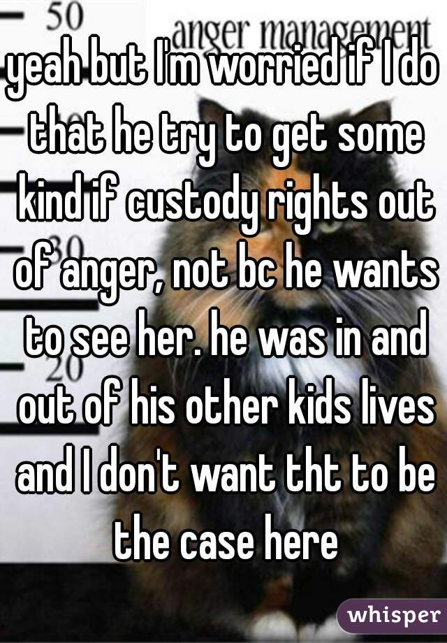 yeah but I'm worried if I do that he try to get some kind if custody rights out of anger, not bc he wants to see her. he was in and out of his other kids lives and I don't want tht to be the case here