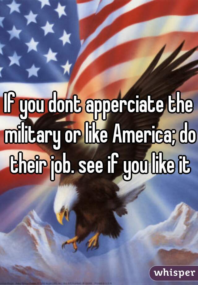 If you dont apperciate the military or like America; do their job. see if you like it