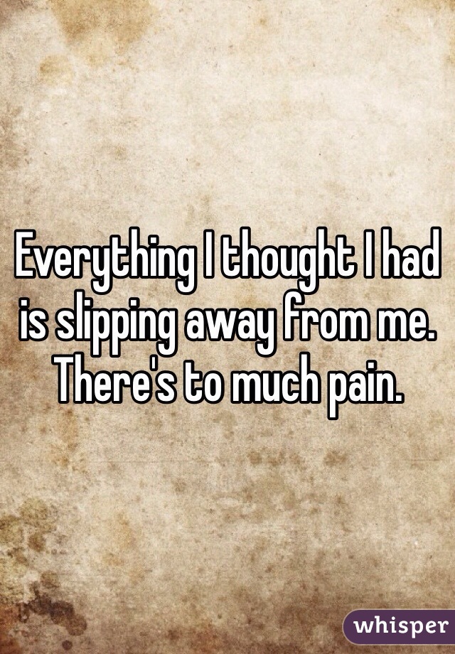 Everything I thought I had is slipping away from me. There's to much pain. 