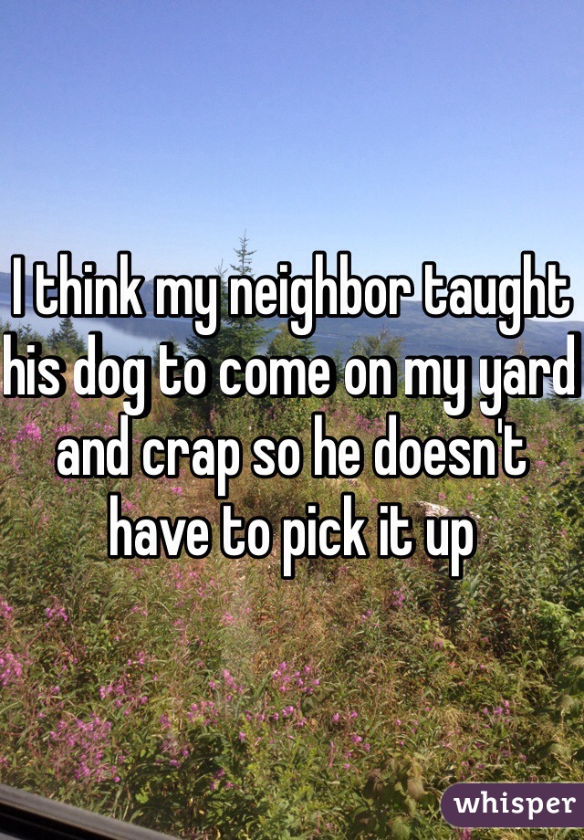 I think my neighbor taught his dog to come on my yard and crap so he doesn't have to pick it up