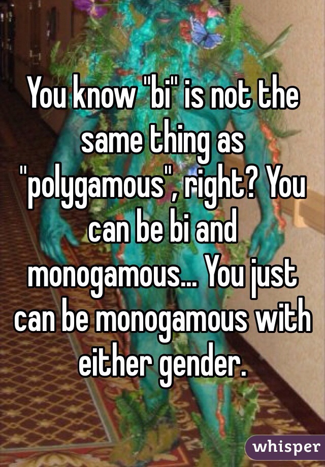 You know "bi" is not the same thing as "polygamous", right? You can be bi and monogamous... You just can be monogamous with either gender.