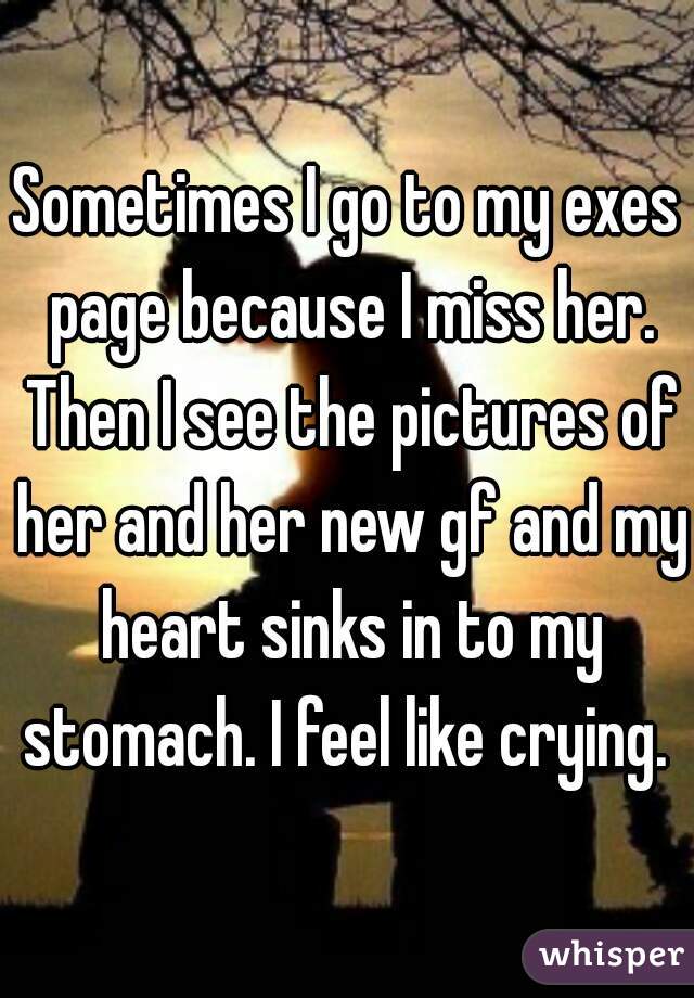 Sometimes I go to my exes page because I miss her. Then I see the pictures of her and her new gf and my heart sinks in to my stomach. I feel like crying. 