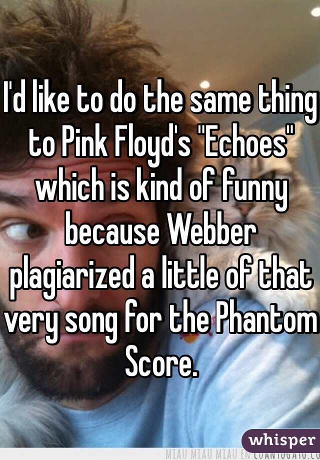 I'd like to do the same thing to Pink Floyd's "Echoes" which is kind of funny because Webber plagiarized a little of that very song for the Phantom Score.