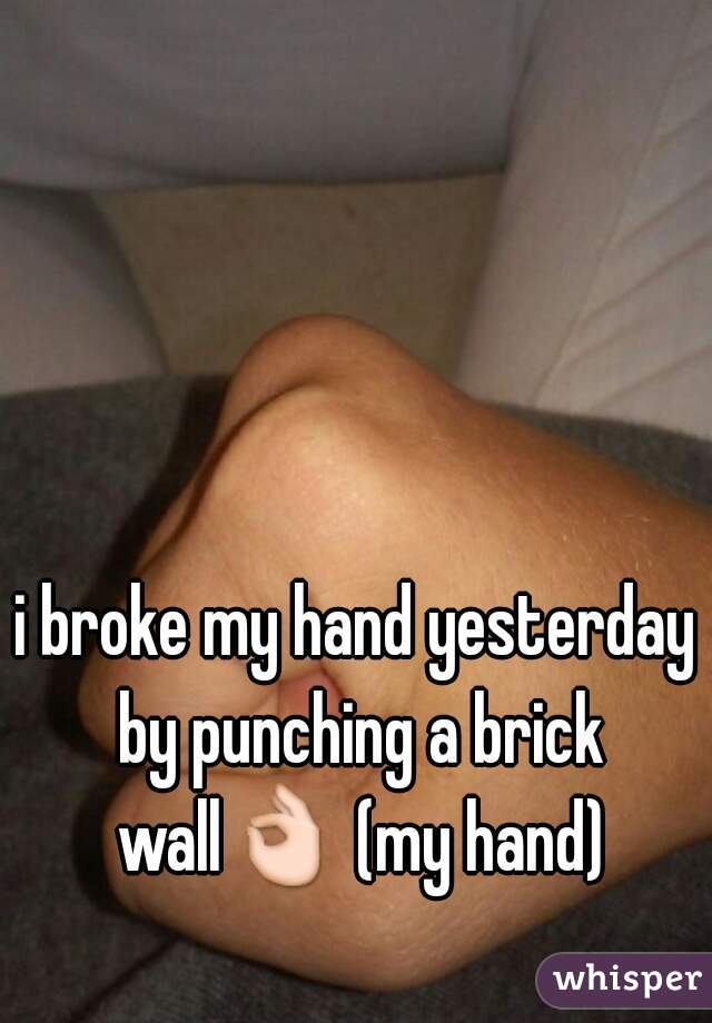 i broke my hand yesterday by punching a brick wall👌 (my hand) 
