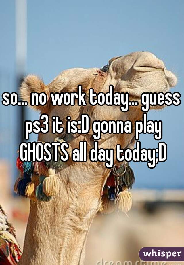 so... no work today... guess ps3 it is:D gonna play GHOSTS all day today;D