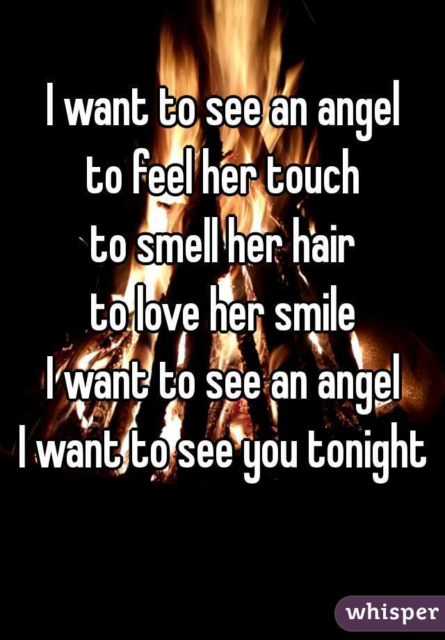 I want to see an angel
to feel her touch
to smell her hair
to love her smile
I want to see an angel
I want to see you tonight
