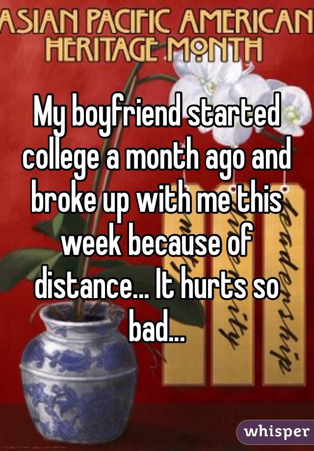 My boyfriend started college a month ago and broke up with me this week because of distance... It hurts so bad... 