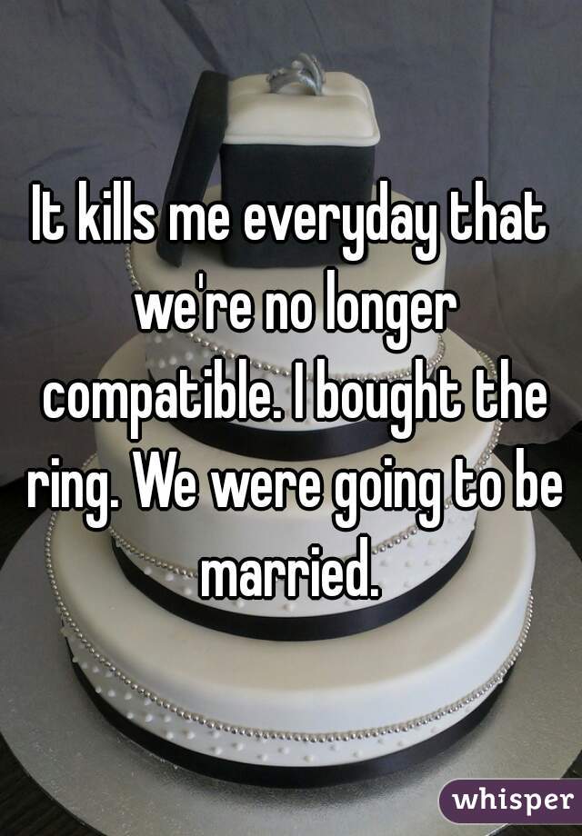It kills me everyday that we're no longer compatible. I bought the ring. We were going to be married. 