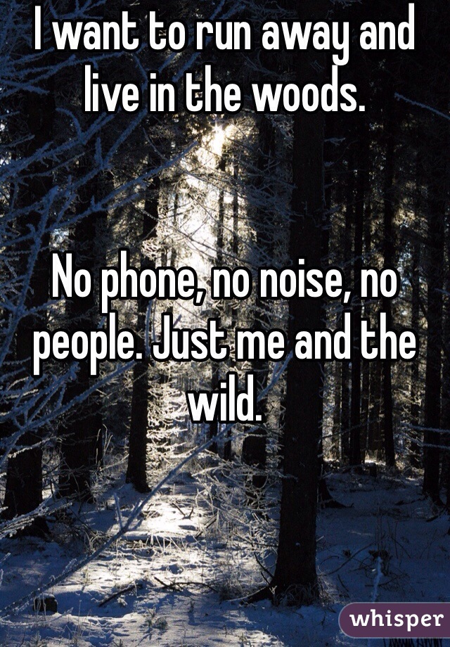 I want to run away and live in the woods.


No phone, no noise, no people. Just me and the wild. 