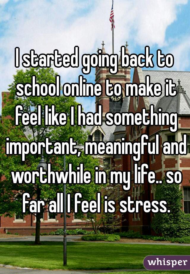 I started going back to school online to make it feel like I had something important, meaningful and worthwhile in my life.. so far all I feel is stress.