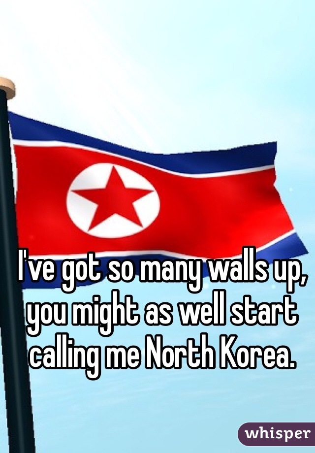I've got so many walls up, you might as well start calling me North Korea. 