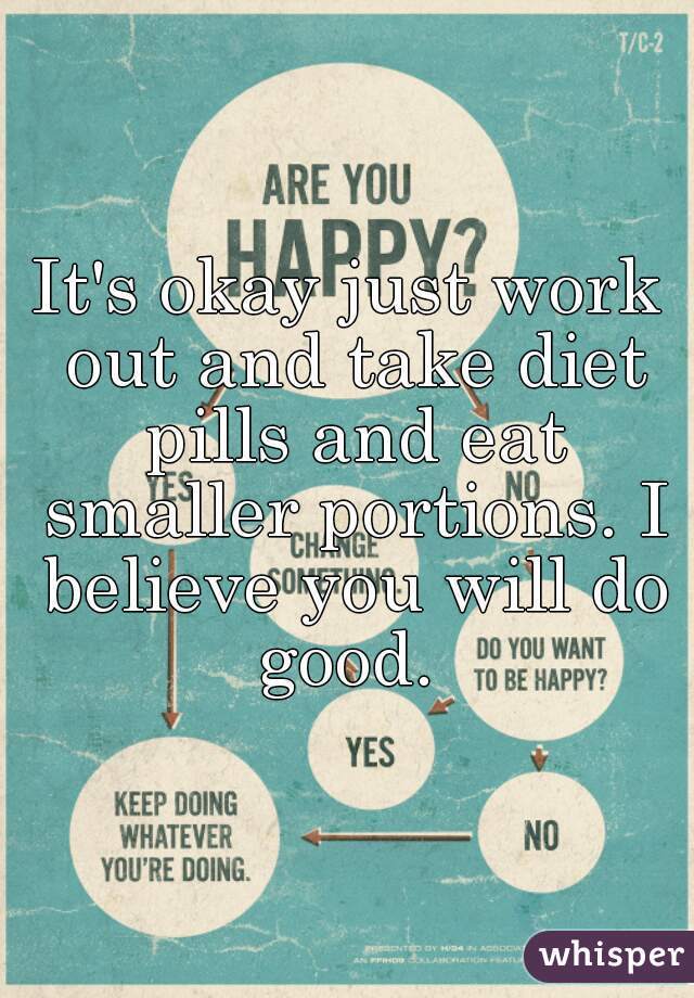 It's okay just work out and take diet pills and eat smaller portions. I believe you will do good. 