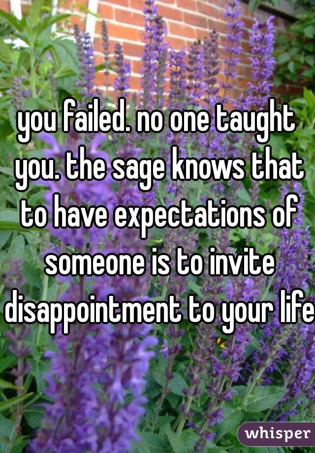 you failed. no one taught you. the sage knows that to have expectations of someone is to invite disappointment to your life.