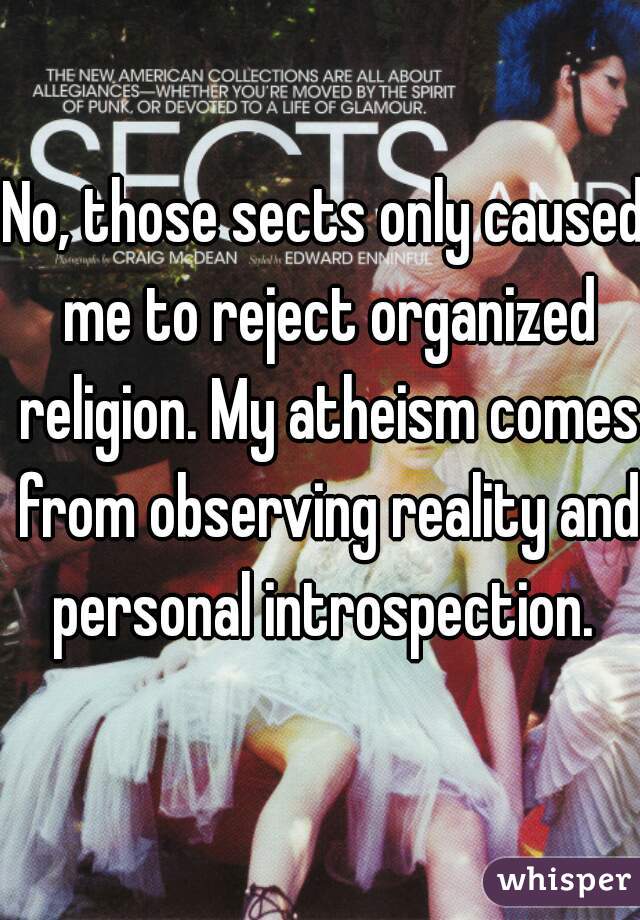 No, those sects only caused me to reject organized religion. My atheism comes from observing reality and personal introspection. 