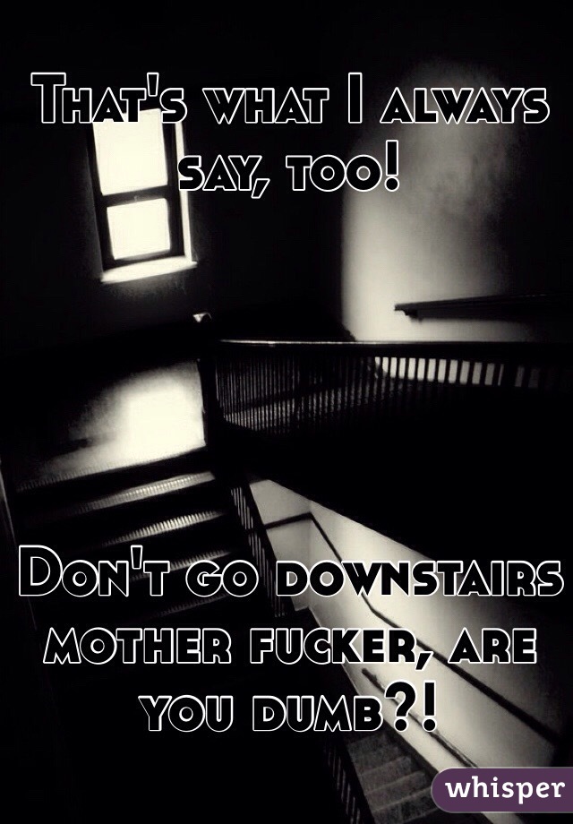 That's what I always say, too! 





Don't go downstairs mother fucker, are you dumb?!