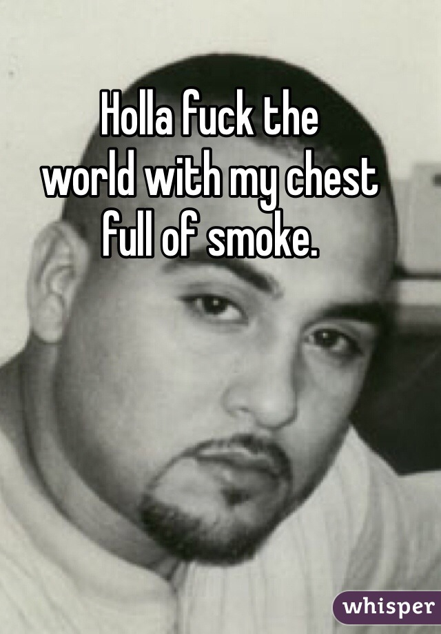 Holla fuck the
world with my chest 
full of smoke.
