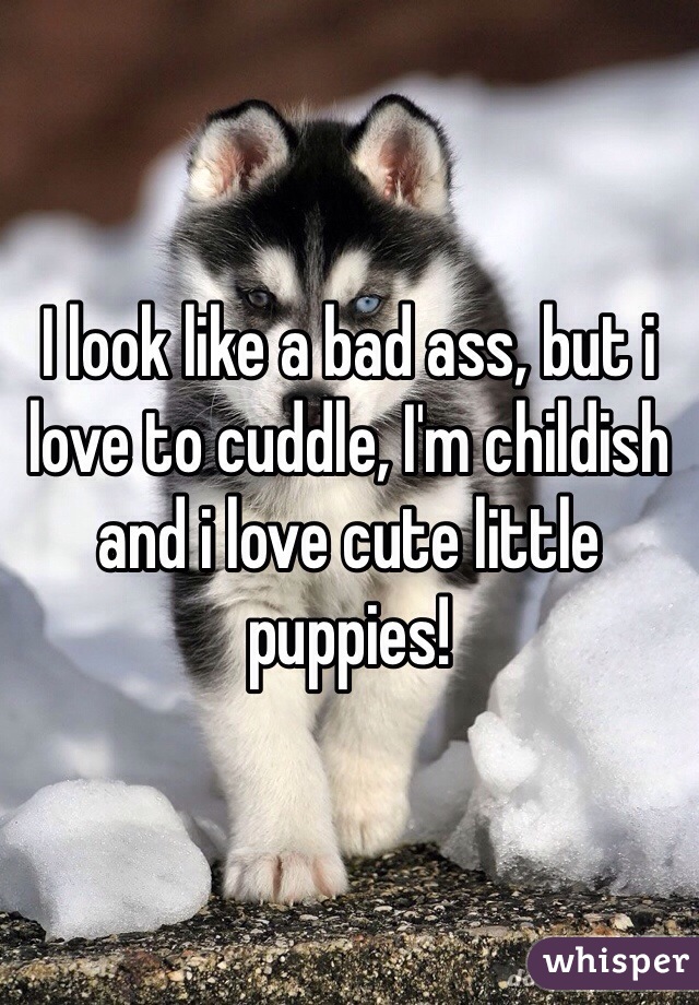 I look like a bad ass, but i love to cuddle, I'm childish and i love cute little puppies!