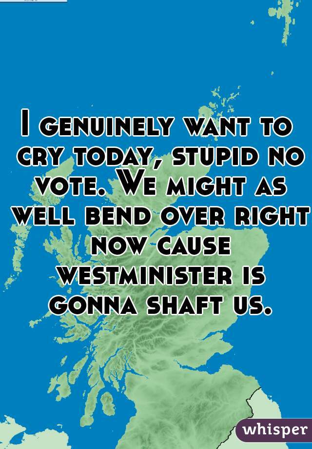 I genuinely want to cry today, stupid no vote. We might as well bend over right now cause westminister is gonna shaft us.