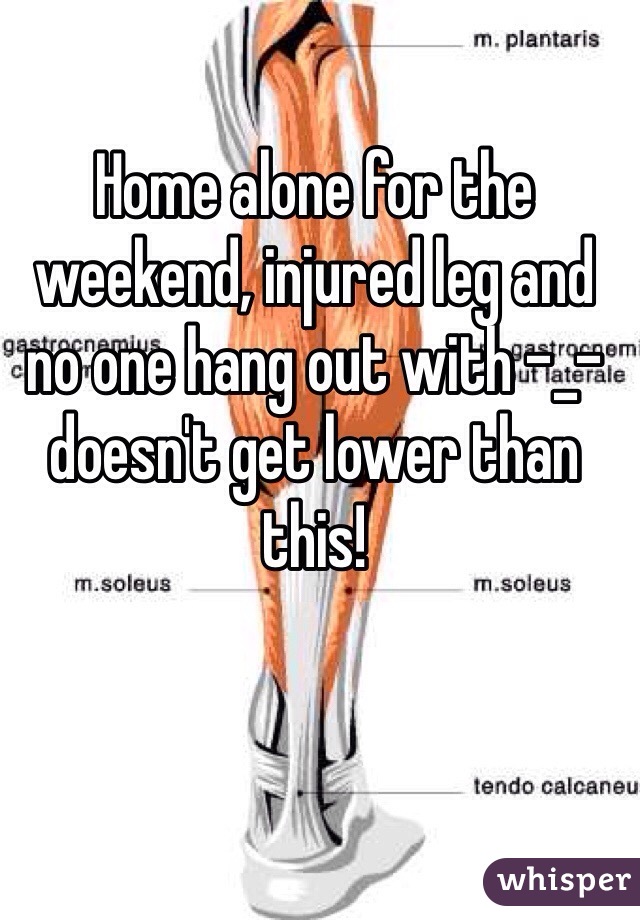 Home alone for the weekend, injured leg and no one hang out with -_- doesn't get lower than this!