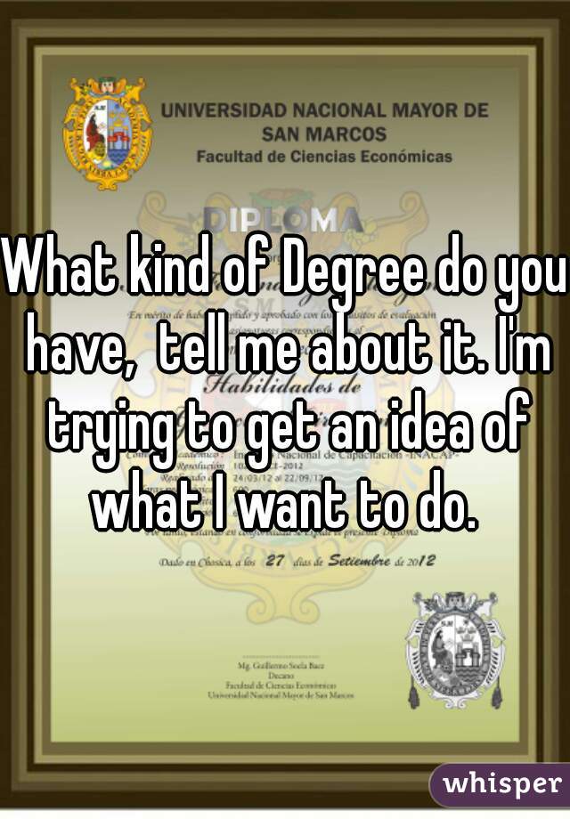 What kind of Degree do you have,  tell me about it. I'm trying to get an idea of what I want to do. 