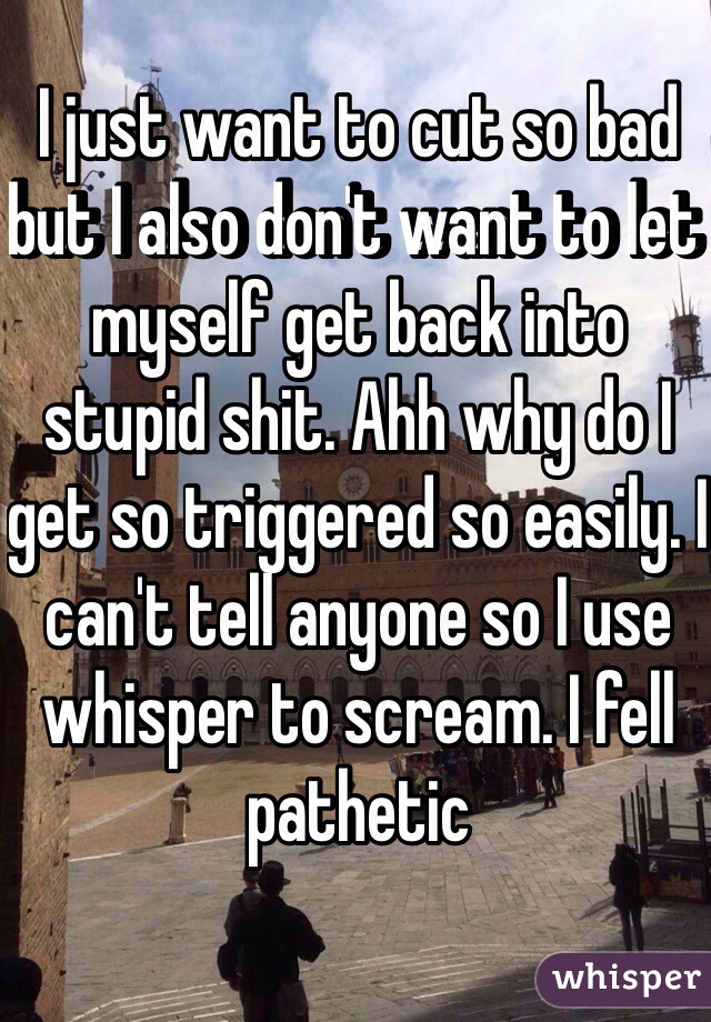 I just want to cut so bad but I also don't want to let myself get back into stupid shit. Ahh why do I get so triggered so easily. I can't tell anyone so I use whisper to scream. I fell pathetic 