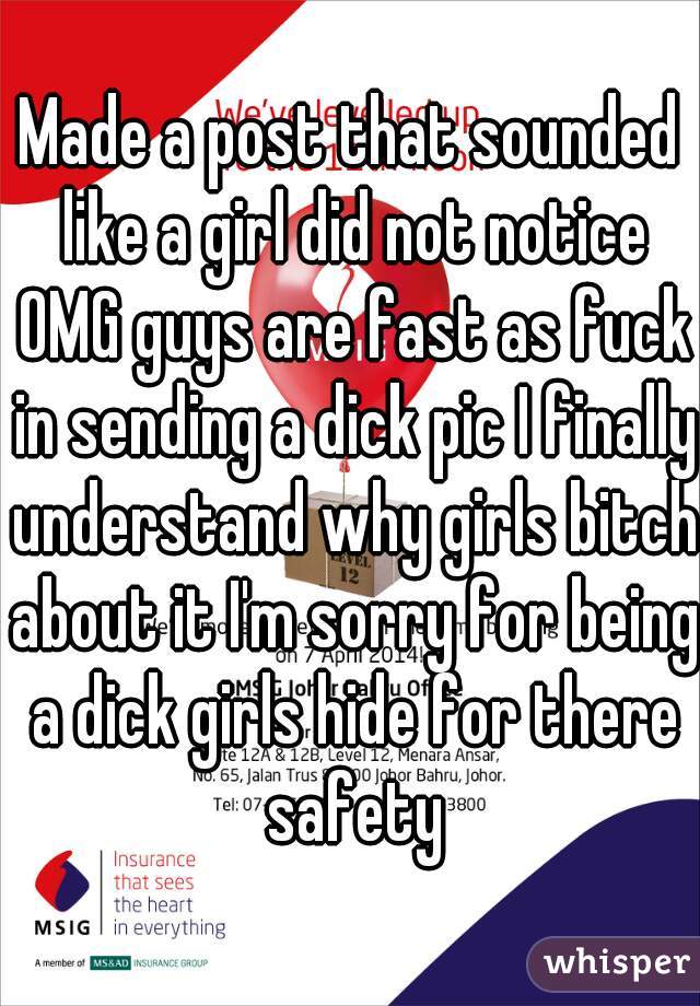 Made a post that sounded like a girl did not notice OMG guys are fast as fuck in sending a dick pic I finally understand why girls bitch about it I'm sorry for being a dick girls hide for there safety