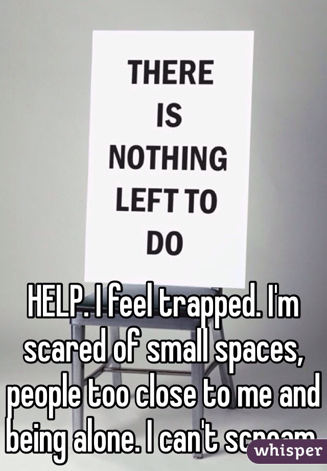 HELP. I feel trapped. I'm scared of small spaces, people too close to me and being alone. I can't scream. 
