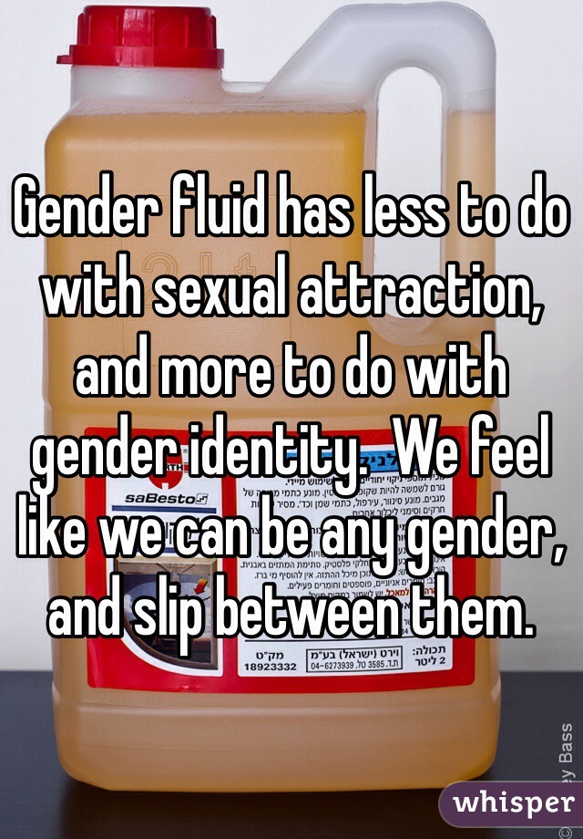 Gender fluid has less to do with sexual attraction, and more to do with gender identity.  We feel like we can be any gender, and slip between them.