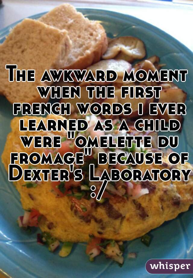 The awkward moment when the first french words i ever learned as a child were "omelette du fromage" because of Dexter's Laboratory :/