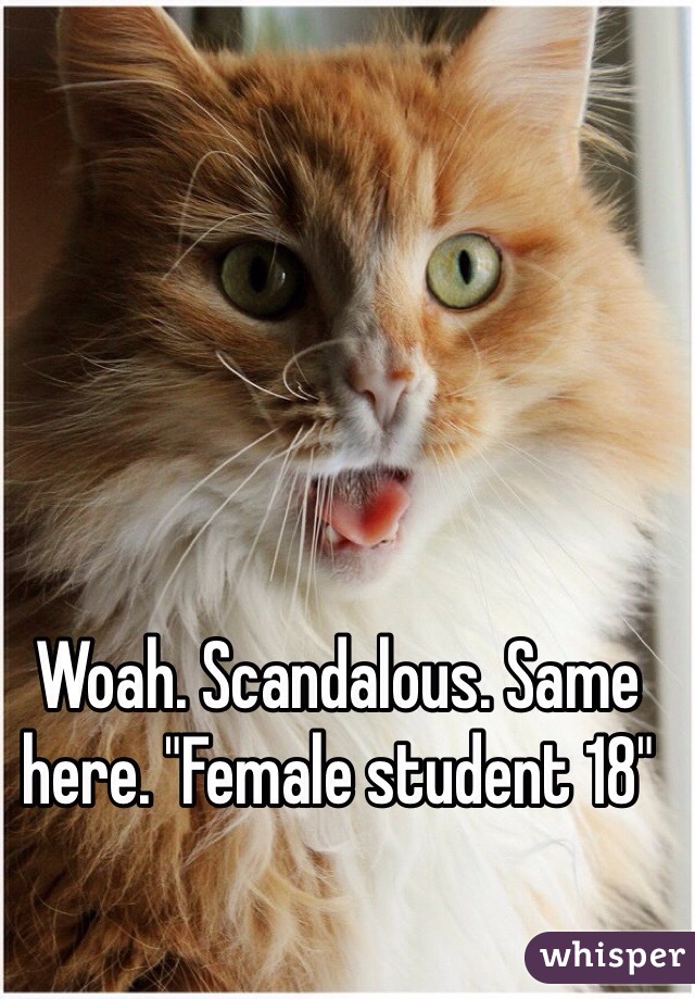 Woah. Scandalous. Same here. "Female student 18"