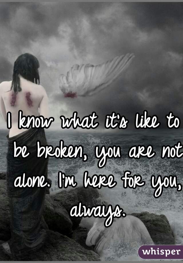 I know what it's like to be broken, you are not alone. I'm here for you, always.