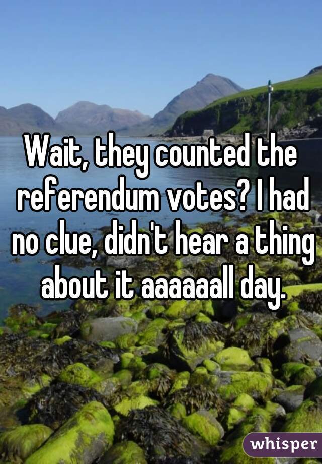 Wait, they counted the referendum votes? I had no clue, didn't hear a thing about it aaaaaall day.