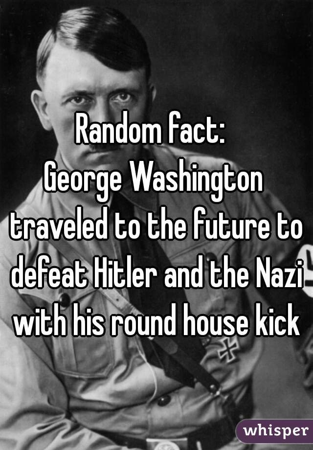 Random fact: 
George Washington traveled to the future to defeat Hitler and the Nazi with his round house kick
