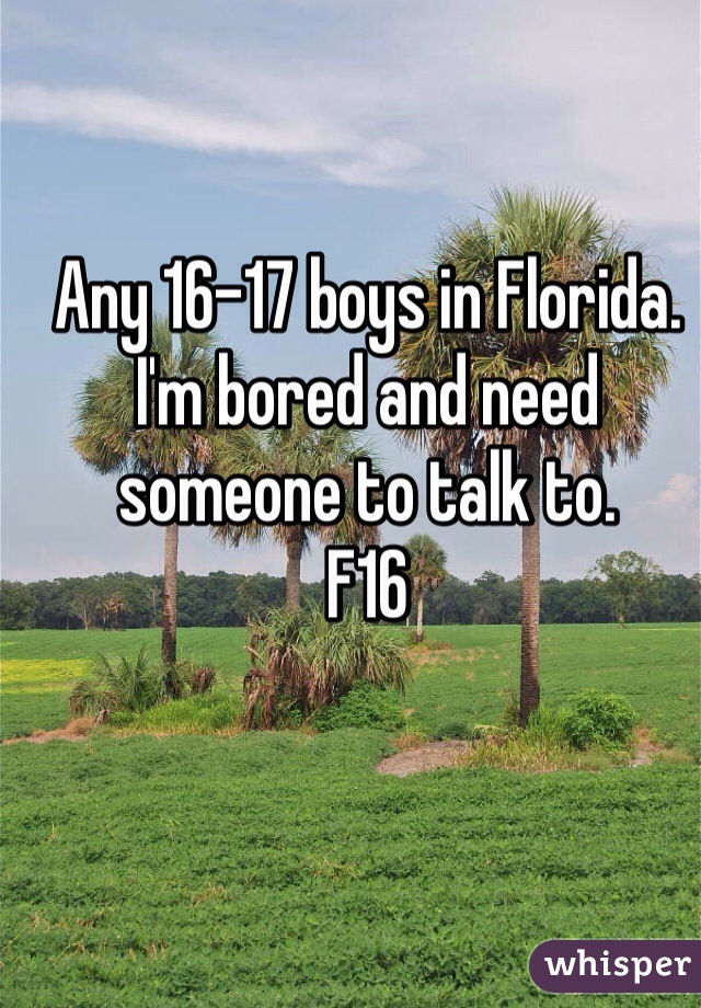 Any 16-17 boys in Florida. I'm bored and need someone to talk to. 
F16