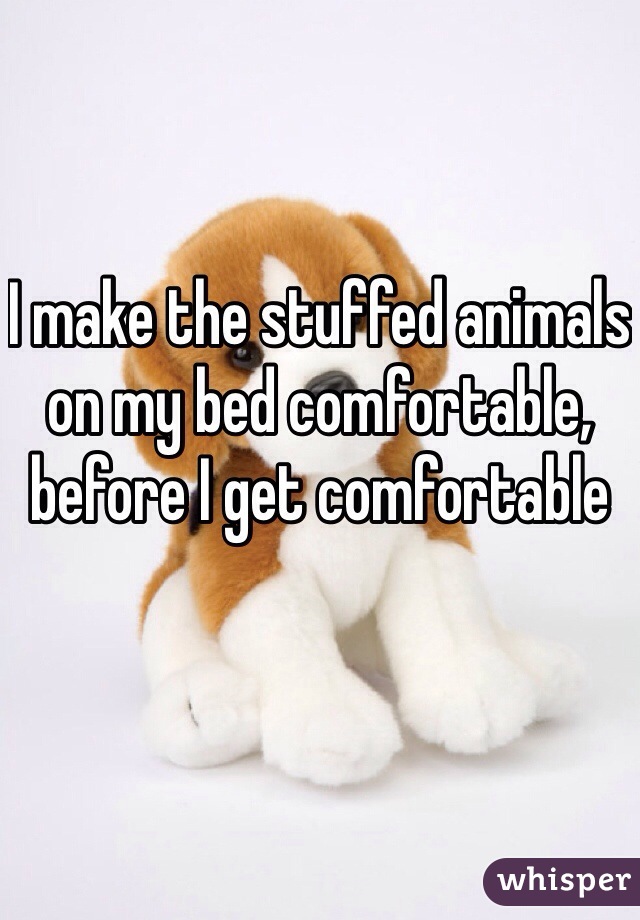 I make the stuffed animals on my bed comfortable, before I get comfortable  
