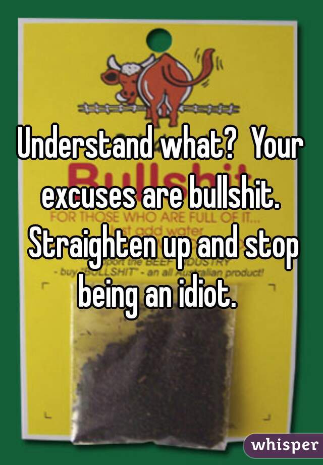 Understand what?  Your excuses are bullshit.  Straighten up and stop being an idiot.  