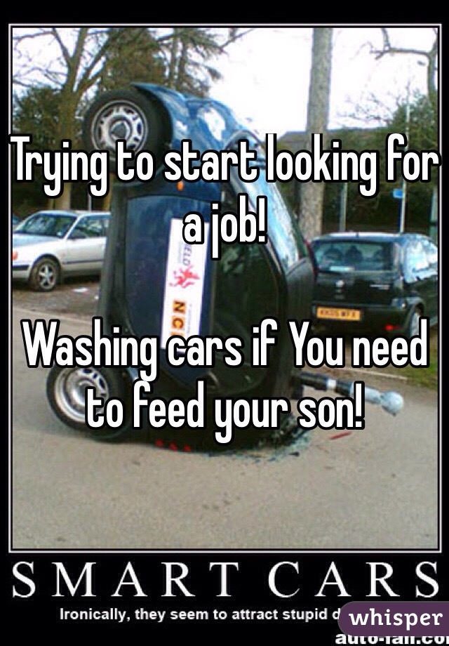 Trying to start looking for a job!

Washing cars if You need to feed your son!


