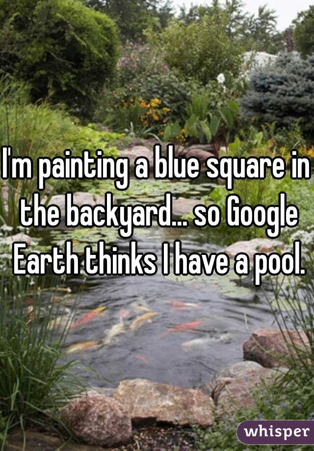 I'm painting a blue square in the backyard... so Google Earth thinks I have a pool.