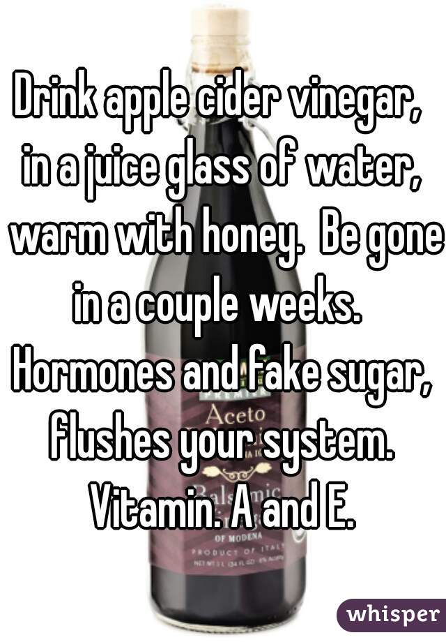 Drink apple cider vinegar,  in a juice glass of water,  warm with honey.  Be gone in a couple weeks.   Hormones and fake sugar,  flushes your system.  Vitamin. A and E. 