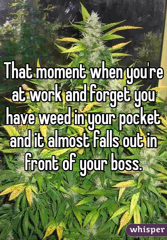That moment when you're at work and forget you have weed in your pocket and it almost falls out in front of your boss. 