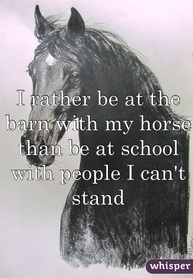 I rather be at the barn with my horse than be at school with people I can't stand